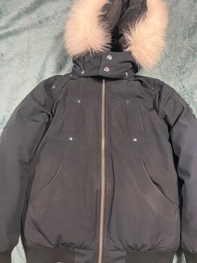Moose Knuckles Black Kids Puffer Jacket with Fur-Trim Hood
